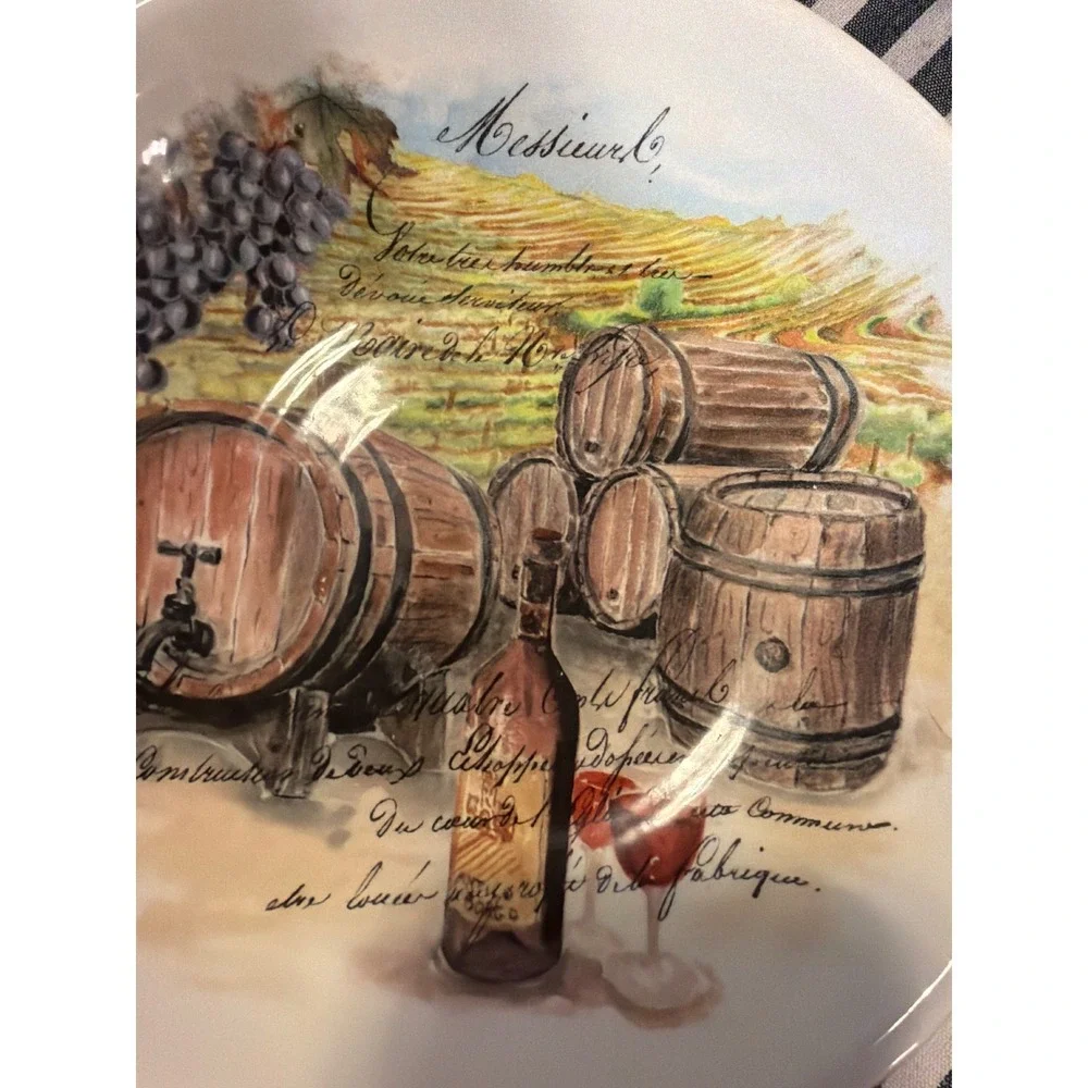 Ceramica Cuore Made in Italy Vineyard Wine Barrel Ceramic Decorative Plate 8in